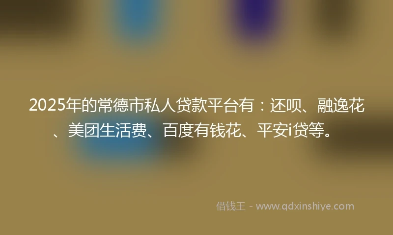 2025年的常德市私人贷款平台有：还呗、融逸花、美团生活费、百度有钱花、平安i贷等。