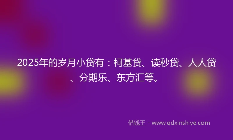 2025年的岁月小贷有:柯基贷、读秒贷、人人贷、分期乐、东方汇等。