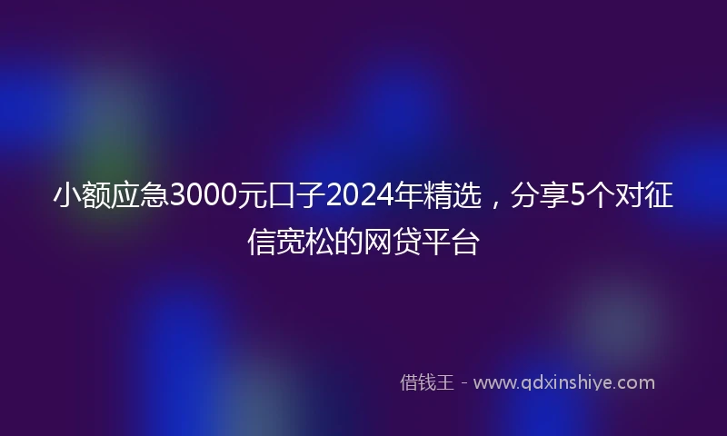小额应急3000元口子2024年精选，分享5个对征信宽松的网贷平台