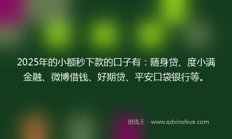 2025年的小额秒下款的口子有：随身贷、度小满金融、微博借钱、好期贷、平安口袋银行等。