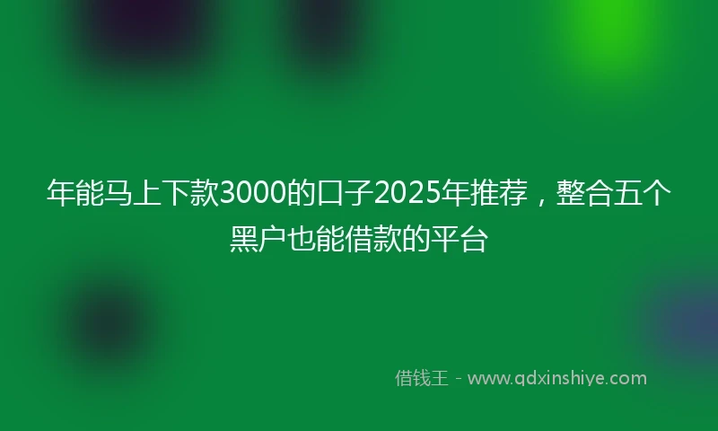 年能马上下款3000的口子2025年推荐，整合五个黑户也能借款的平台