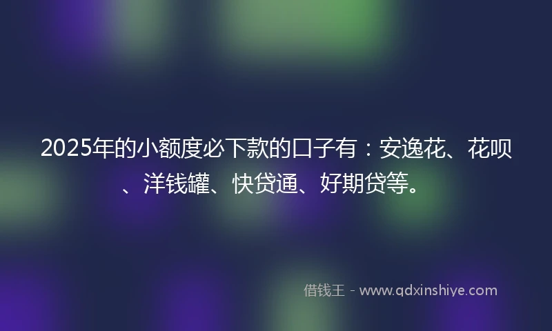 2025年的小额度必下款的口子有：安逸花、花呗、洋钱罐、快贷通、好期贷等。