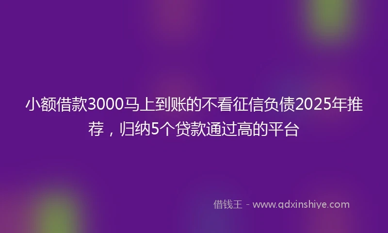 小额借款3000马上到账的不看征信负债2025年推荐，归纳5个贷款通过高的平台