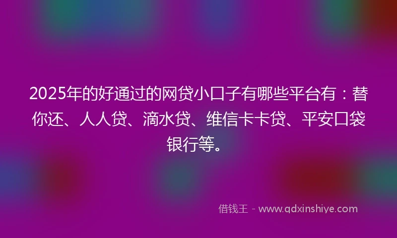 2025年的好通过的网贷小口子有哪些平台有：替你还、人人贷、滴水贷、维信卡卡贷、平安口袋银行等。