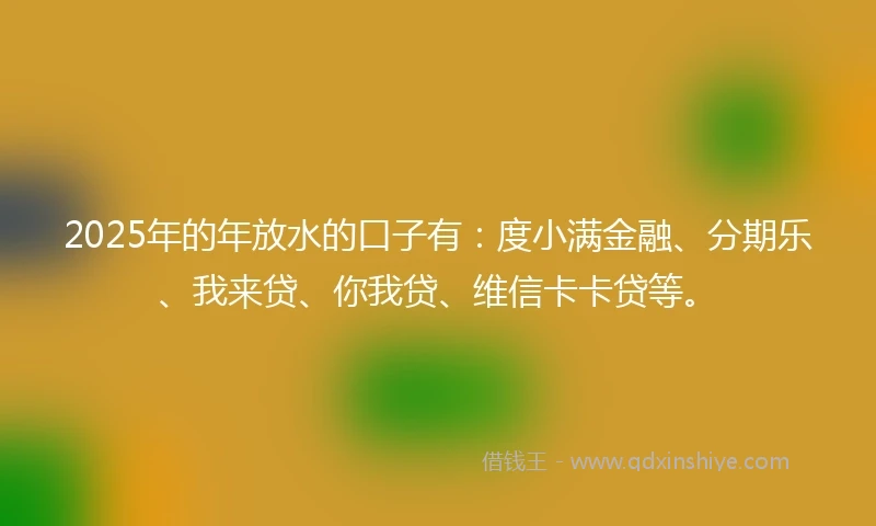 2025年的年放水的口子有：度小满金融、分期乐、我来贷、你我贷、维信卡卡贷等。