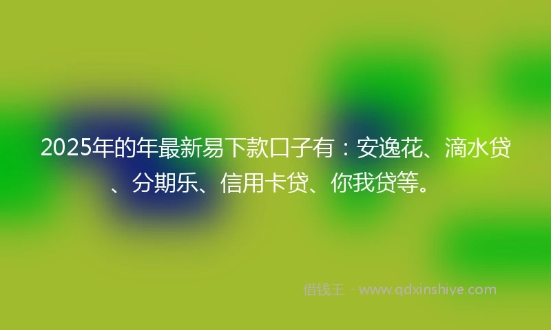 2025年的年最新易下款口子有：安逸花、滴水贷、分期乐、信用卡贷、你我贷等。