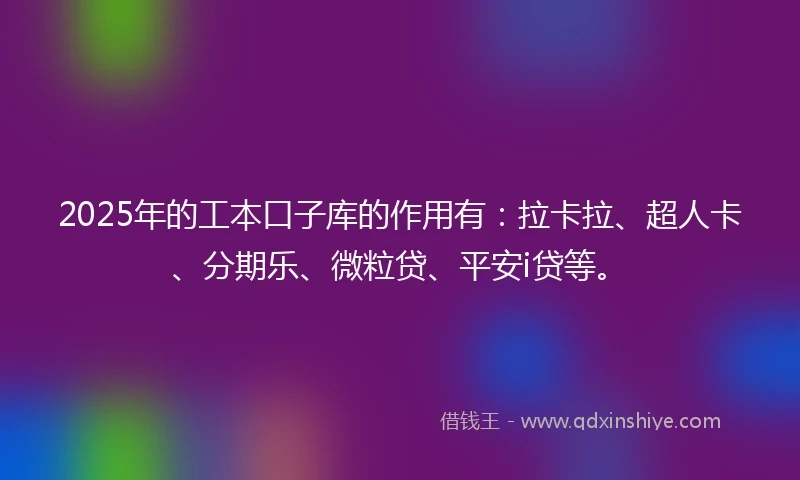 2025年的工本口子库的作用有：拉卡拉、超人卡、分期乐、微粒贷、平安i贷等。