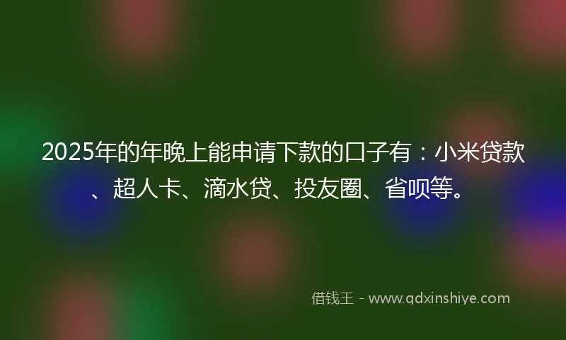 2025年的年晚上能申请下款的口子有：小米贷款、超人卡、滴水贷、投友圈、省呗等。