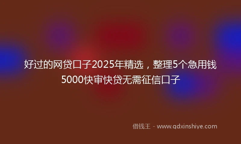 好过的网贷口子2025年精选，整理5个急用钱5000快审快贷无需征信口子