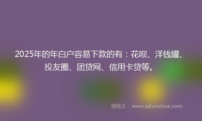 2025年的年白户容易下款的有：花呗、洋钱罐、投友圈、团贷网、信用卡贷等。