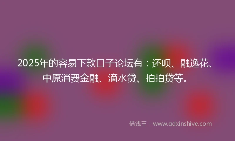 2025年的容易下款口子论坛有：还呗、融逸花、中原消费金融、滴水贷、拍拍贷等。