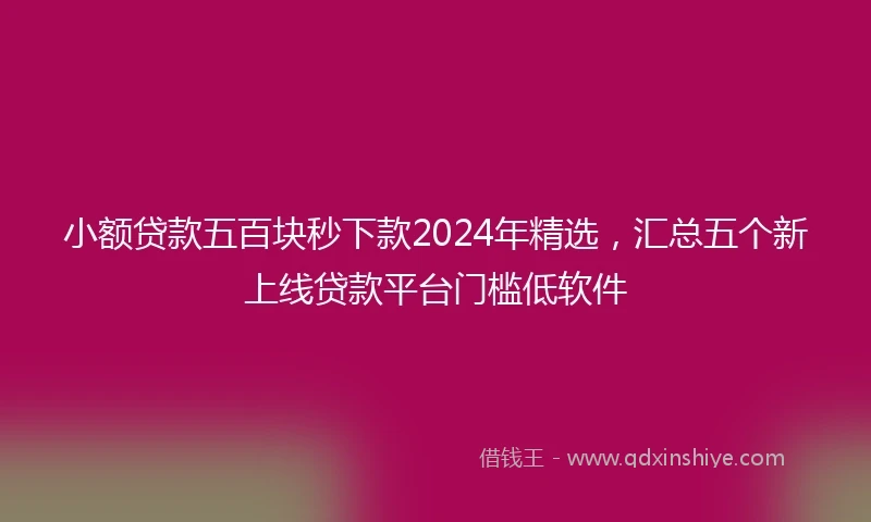 小额贷款五百块秒下款2024年精选，汇总五个新上线贷款平台门槛低软件