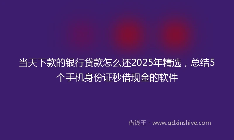 当天下款的银行贷款怎么还2025年精选，总结5个手机身份证秒借现金的软件