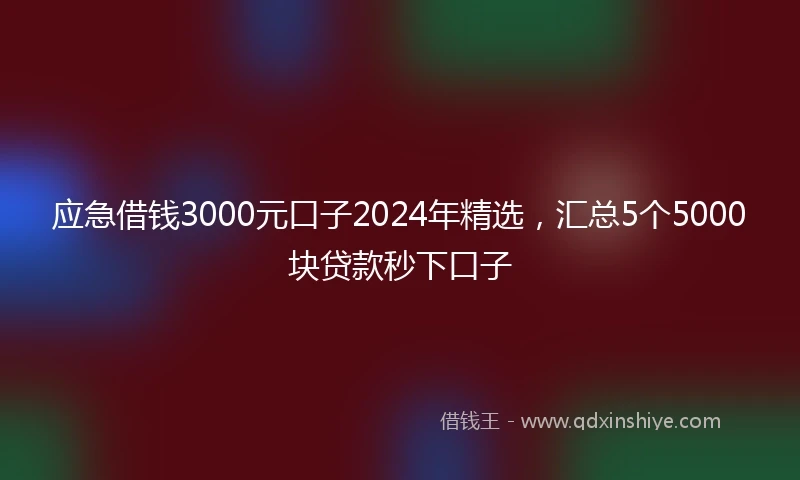 应急借钱3000元口子2024年精选，汇总5个5000块贷款秒下口子