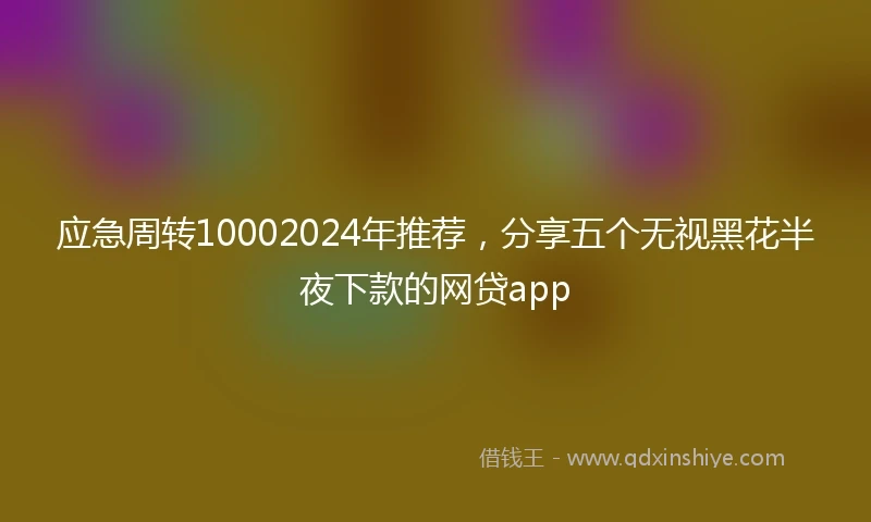 应急周转10002024年推荐，分享五个无视黑花半夜下款的网贷app