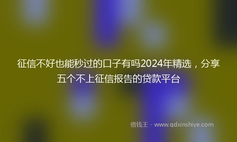 征信不好也能秒过的口子有吗2024年精选，分享五个不上征信报告的贷款平台
