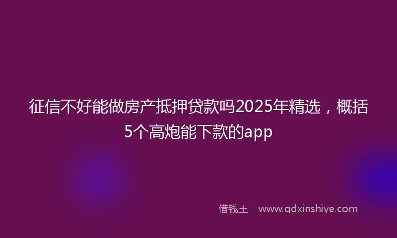 征信不好能做房产抵押贷款吗2025年精选，概括5个高炮能下款的app