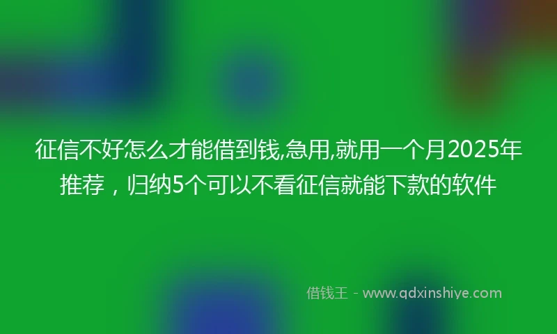 征信不好怎么才能借到钱,急用,就用一个月2025年推荐，归纳5个可以不看征信就能下款的软件