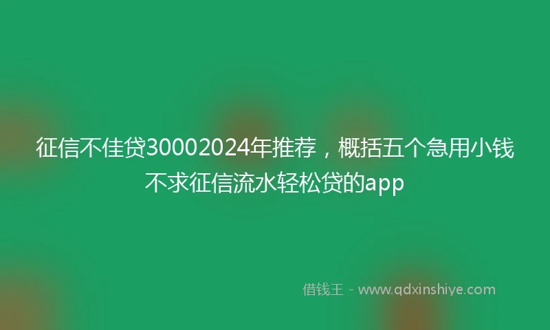 征信不佳贷30002024年推荐，概括五个急用小钱不求征信流水轻松贷的app