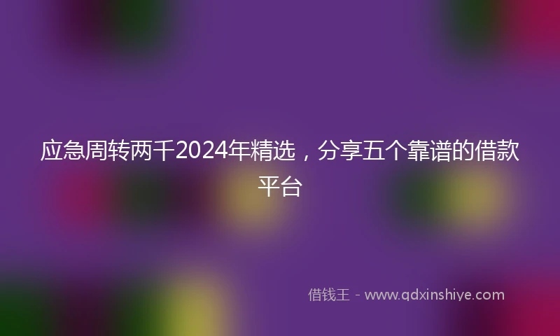 应急周转两千2024年精选，分享五个靠谱的借款平台