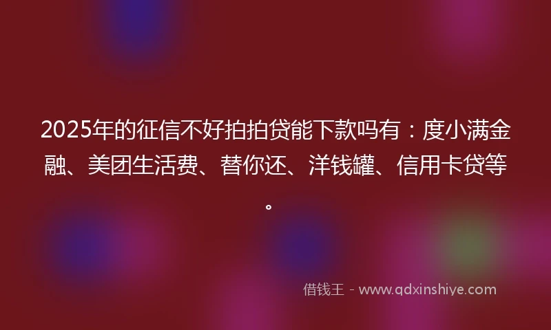 2025年的征信不好拍拍贷能下款吗有：度小满金融、美团生活费、替你还、洋钱罐、信用卡贷等。