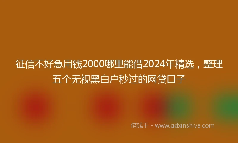 征信不好急用钱2000哪里能借2024年精选，整理五个无视黑白户秒过的网贷口子