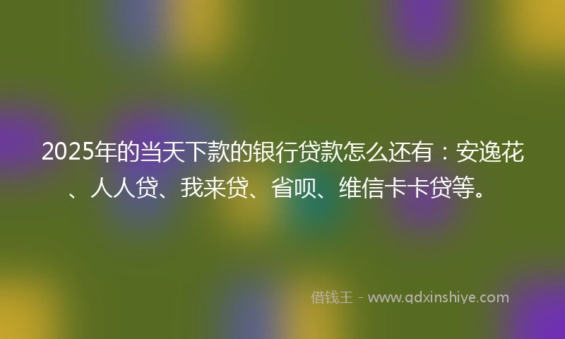 2025年的当天下款的银行贷款怎么还有：安逸花、人人贷、我来贷、省呗、维信卡卡贷等。