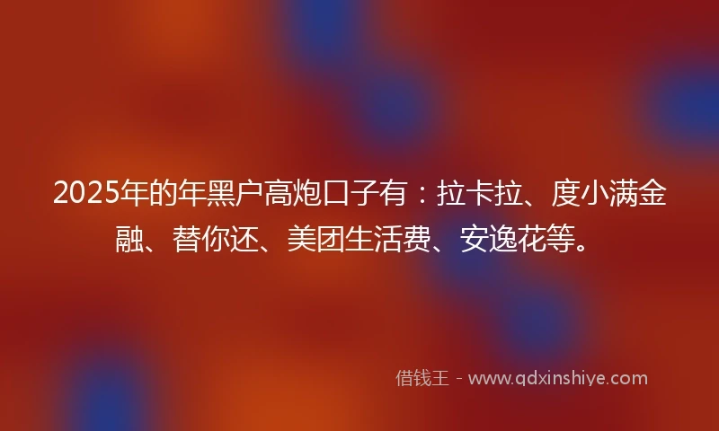 2025年的年黑户高炮口子有：拉卡拉、度小满金融、替你还、美团生活费、安逸花等。