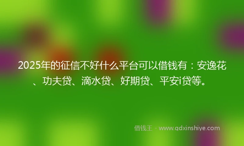 2025年的征信不好什么平台可以借钱有：安逸花、功夫贷、滴水贷、好期贷、平安i贷等。