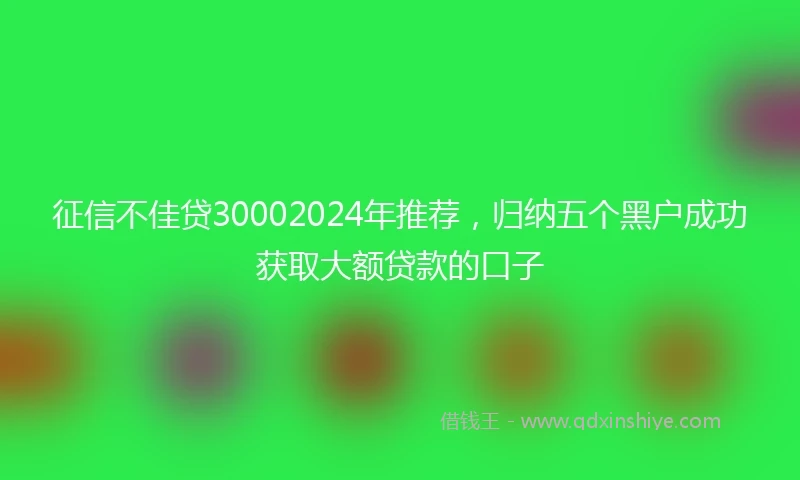 征信不佳贷30002024年推荐，归纳五个黑户成功获取大额贷款的口子
