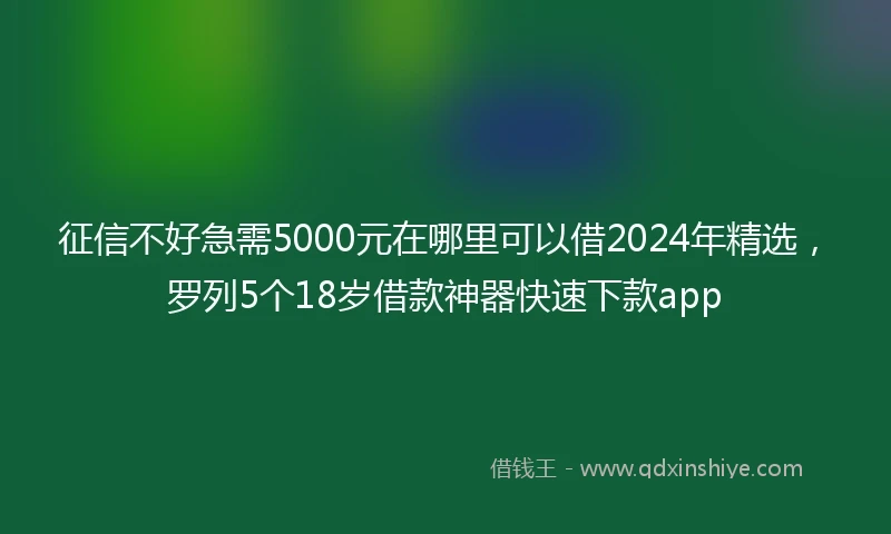 征信不好急需5000元在哪里可以借2024年精选，罗列5个18岁借款神器快速下款app
