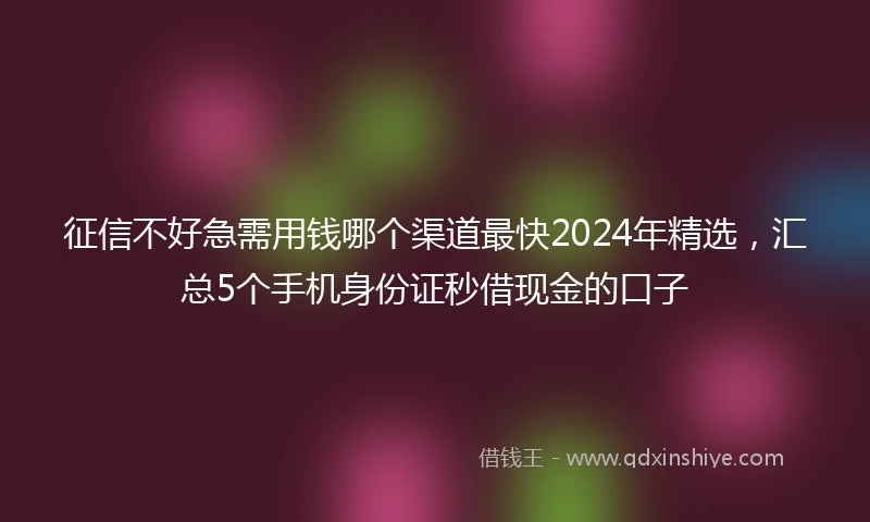 征信不好急需用钱哪个渠道最快2024年精选，汇总5个手机身份证秒借现金的口子
