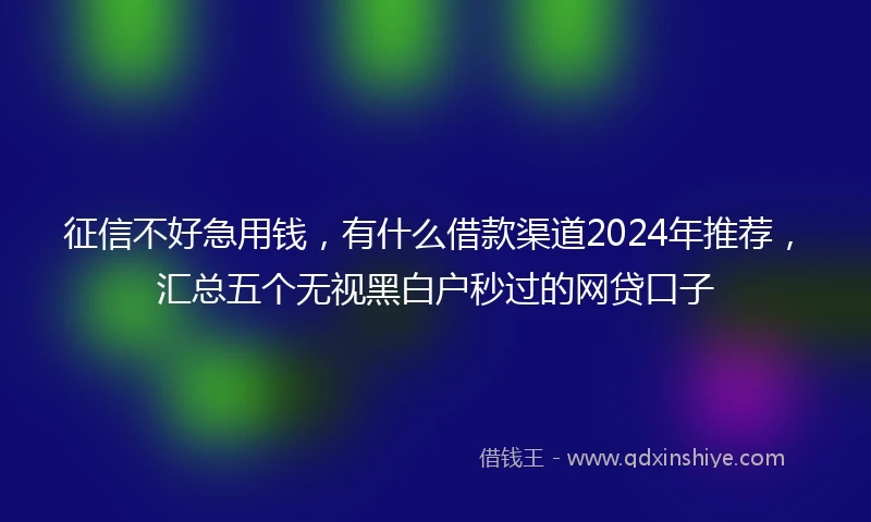 征信不好急用钱，有什么借款渠道2024年推荐，汇总五个无视黑白户秒过的网贷口子