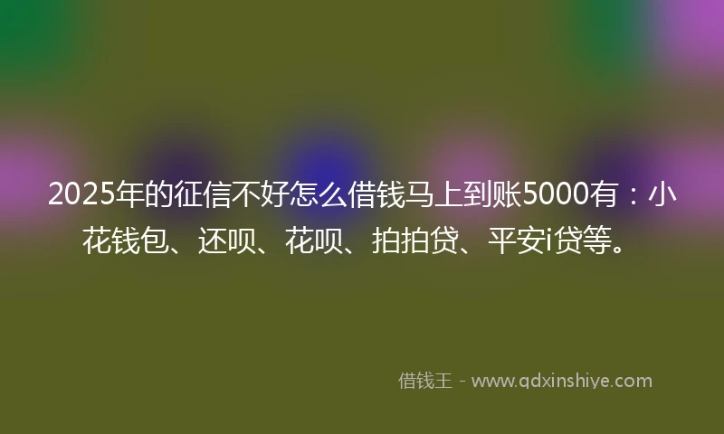 2025年的征信不好怎么借钱马上到账5000有：小花钱包、还呗、花呗、拍拍贷、平安i贷等。