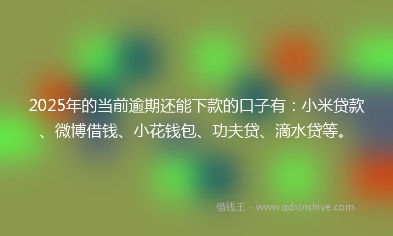 2025年的当前逾期还能下款的口子有：小米贷款、微博借钱、小花钱包、功夫贷、滴水贷等。