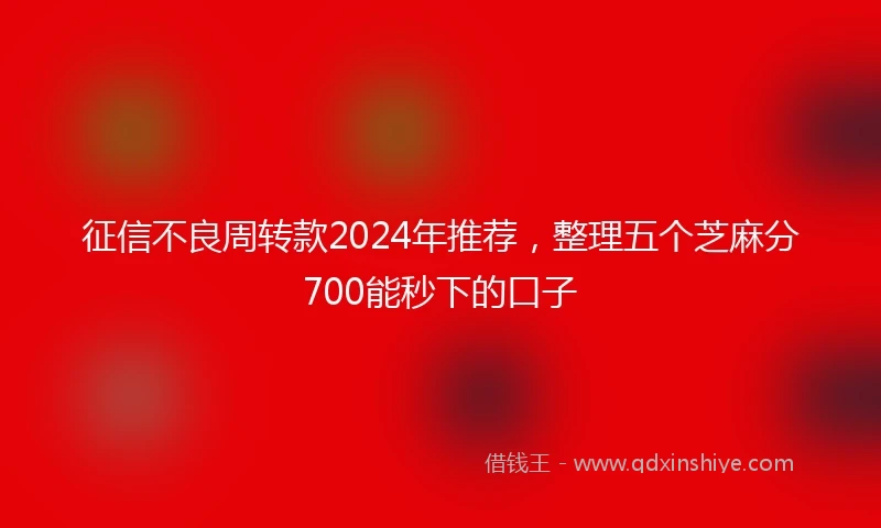 征信不良周转款2024年推荐，整理五个芝麻分700能秒下的口子