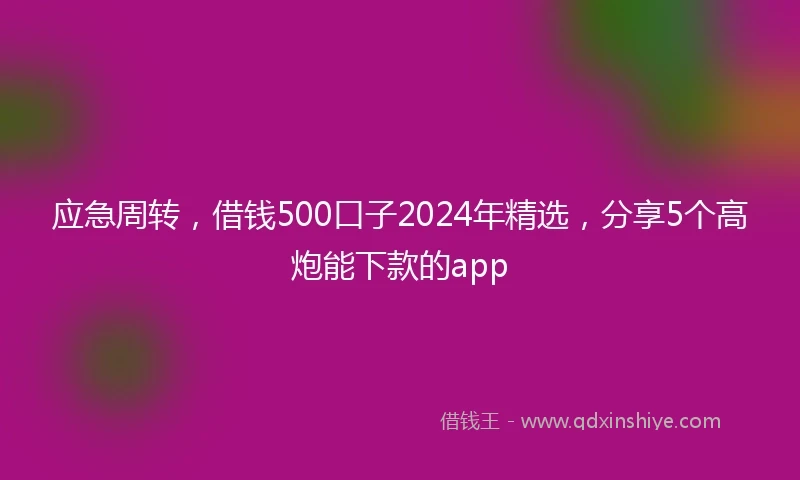应急周转，借钱500口子2024年精选，分享5个高炮能下款的app