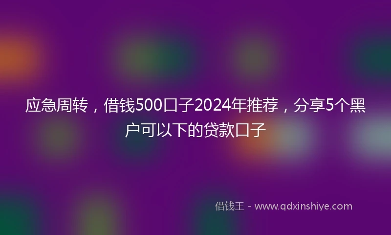 应急周转，借钱500口子2024年推荐，分享5个黑户可以下的贷款口子
