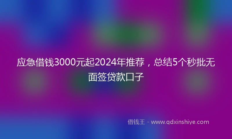 应急借钱3000元起2024年推荐，总结5个秒批无面签贷款口子