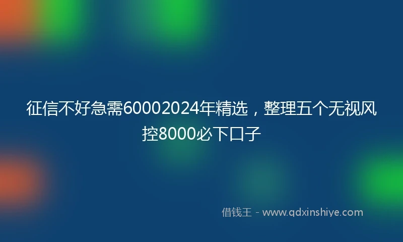 征信不好急需60002024年精选，整理五个无视风控8000必下口子