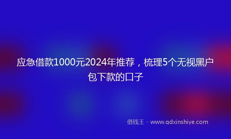 应急借款1000元2024年推荐，梳理5个无视黑户包下款的口子
