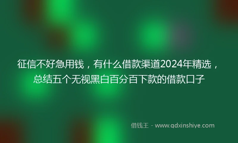 征信不好急用钱，有什么借款渠道2024年精选，总结五个无视黑白百分百下款的借款口子