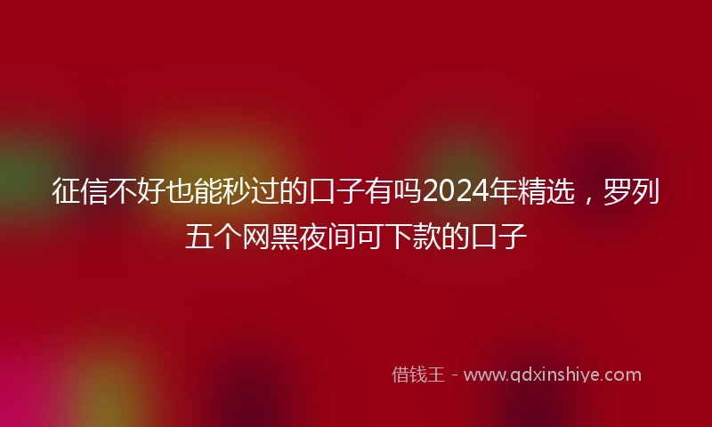 征信不好也能秒过的口子有吗2024年精选，罗列五个网黑夜间可下款的口子