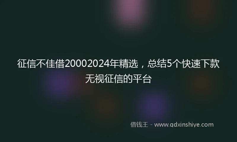 征信不佳借20002024年精选，总结5个快速下款无视征信的平台