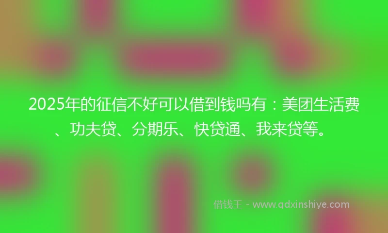 2025年的征信不好可以借到钱吗有：美团生活费、功夫贷、分期乐、快贷通、我来贷等。
