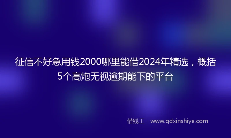征信不好急用钱2000哪里能借2024年精选，概括5个高炮无视逾期能下的平台