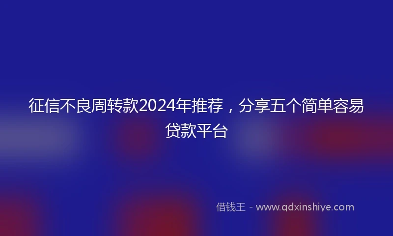 征信不良周转款2024年推荐，分享五个简单容易贷款平台