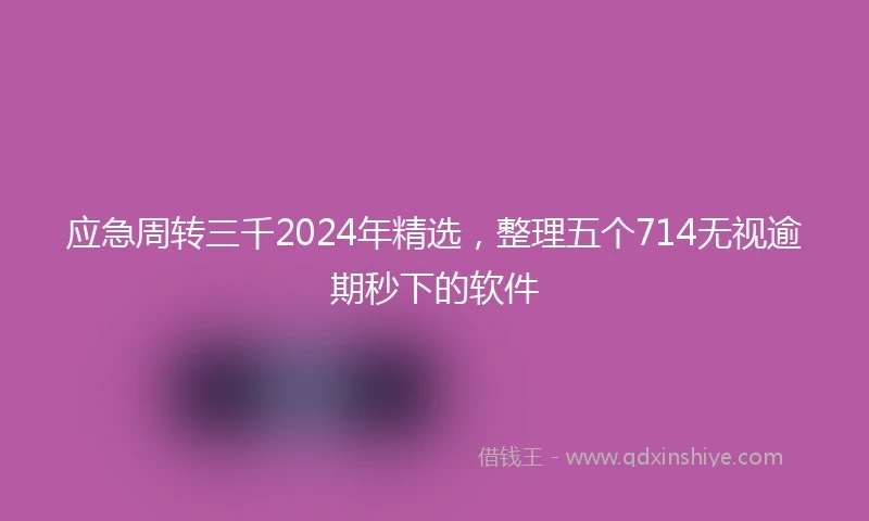 应急周转三千2024年精选，整理五个714无视逾期秒下的软件
