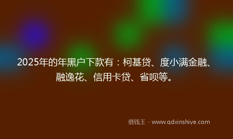 2025年的年黑户下款有：柯基贷、度小满金融、融逸花、信用卡贷、省呗等。