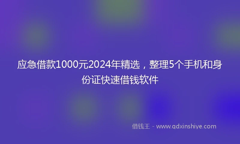 应急借款1000元2024年精选，整理5个手机和身份证快速借钱软件
